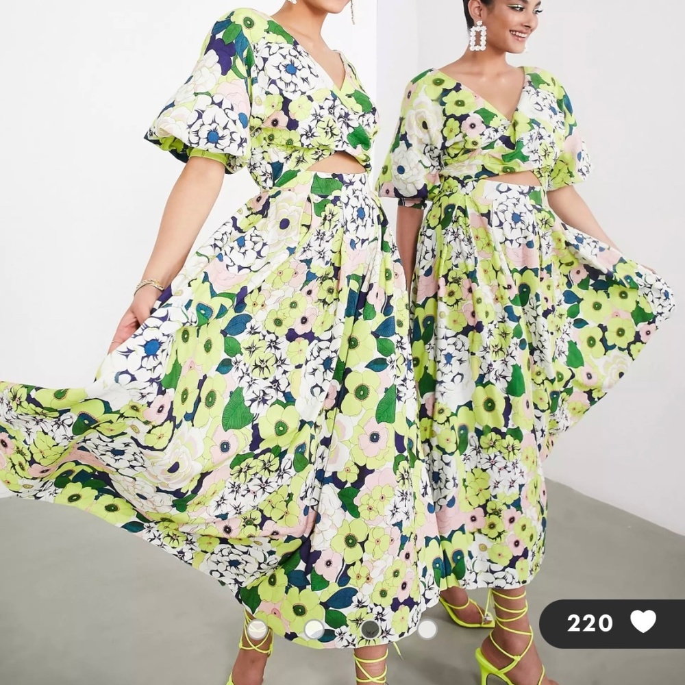 Multicolor Floral Wrap Linen Midi Dress